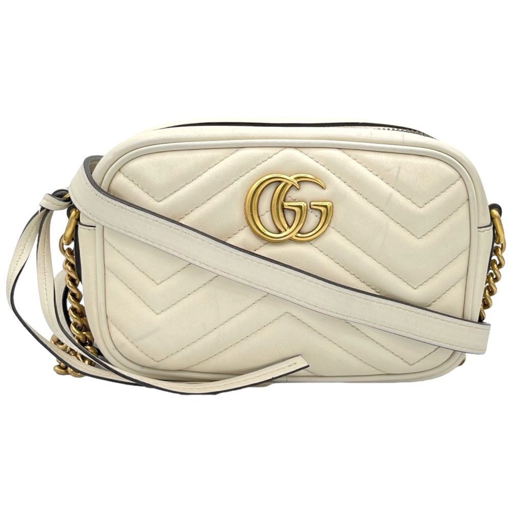 Gucci GG Marmont Matelasse Mini Shoulder Crossbody Bag in White Leather